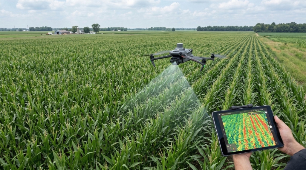 Dron y Tablet en campo