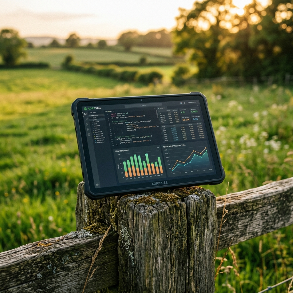 Tablet con código en el campo